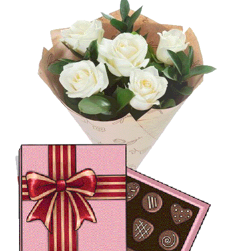 Фото товара 5 белых роз с конфетами в Запорожье