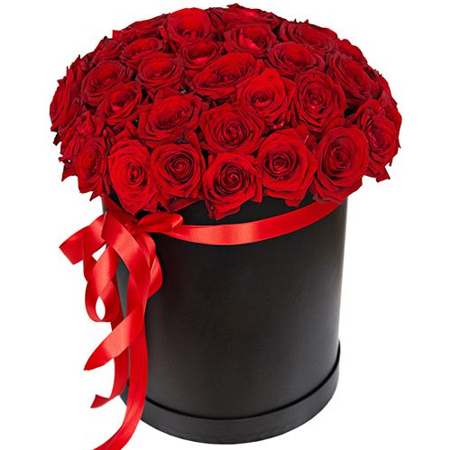 Фото товара 51 роза красная в шляпной коробке в Запорожье