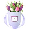Фото товара 15 фиолетовых тюльпанов с декором