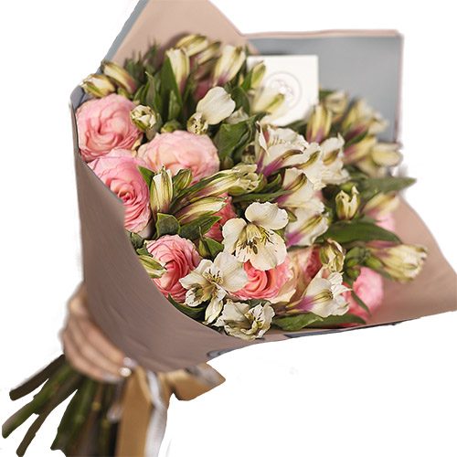 Фото товара Микс розовой розы и альстромерии в Запорожье
