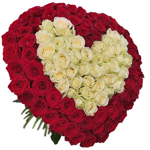 Фото товара Сердце 101 роза белая, красная