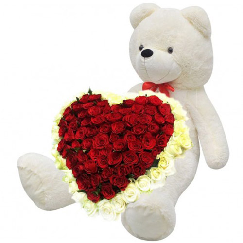 Фото товара Серце 101 троянда і великий ведмедик в Запорожье