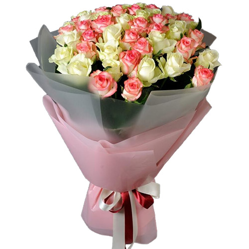 Фото товара 51 біла і рожева троянда в Запорожье