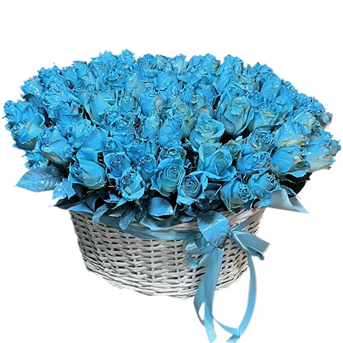 Фото товара 101 синяя роза в корзине в Запорожье